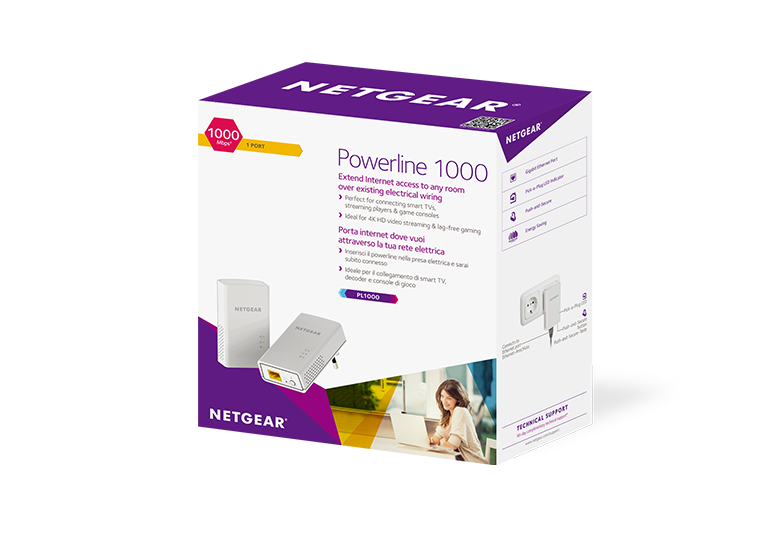Netgear powerline extender, 1000Mbps, wall-plug , 2 extenders