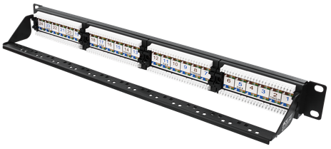 19&quot; 1U patch paneel, 24*RJ45, CAT6, UTP, 10GBPS, crown terminals, metallist, must