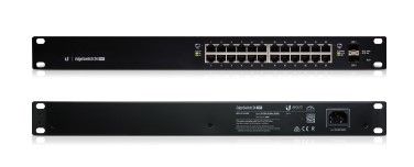 Ubiquiti EdgeSwitch layer 2/3, PoE switch with (24) Gigabit RJ45 ports, (2) SFP ports, 250W power supply.