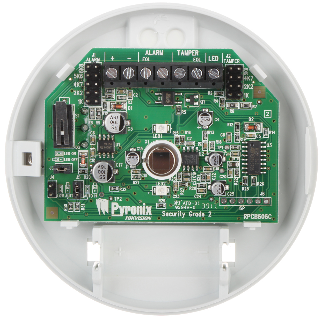 Pyronix liikumisandur, laeandur, 360 kraadi, 12m, quad sensor, takistid, paigalduskõrgus kuni 4m, töö temp -30°C kuni 70°C, kronstein, grade 2, class II