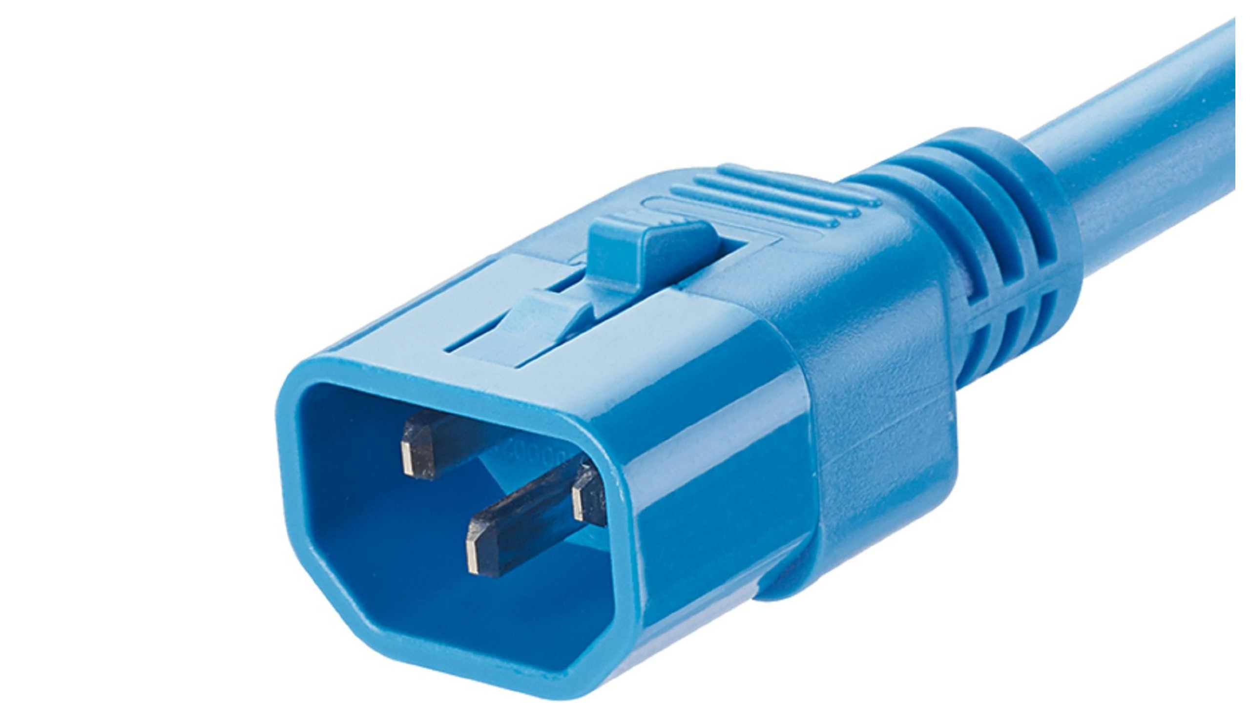 Locking power cord, IEC C14 to IEC C13, 1.8m, blue