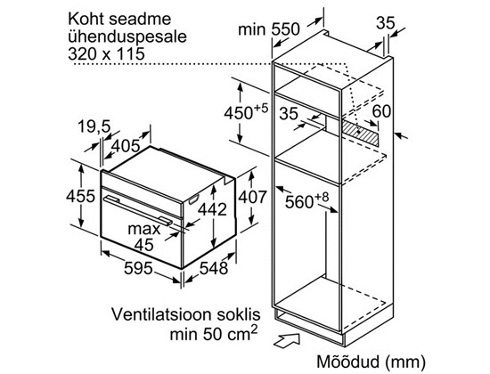 Kompakt mikro-kombiahi Bosch, 45 l, rv teras