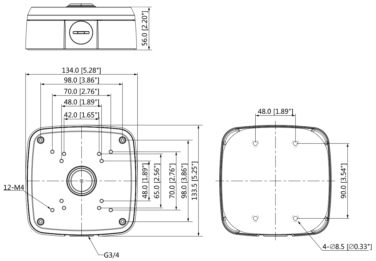 Dahua PFA121 kaamerate kandiline paigaldusalus / ühenduskarp / 4 augurida