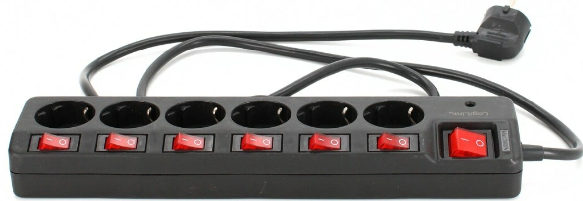 LogiLink LPS233 surge protection power strip 6* black PG connector