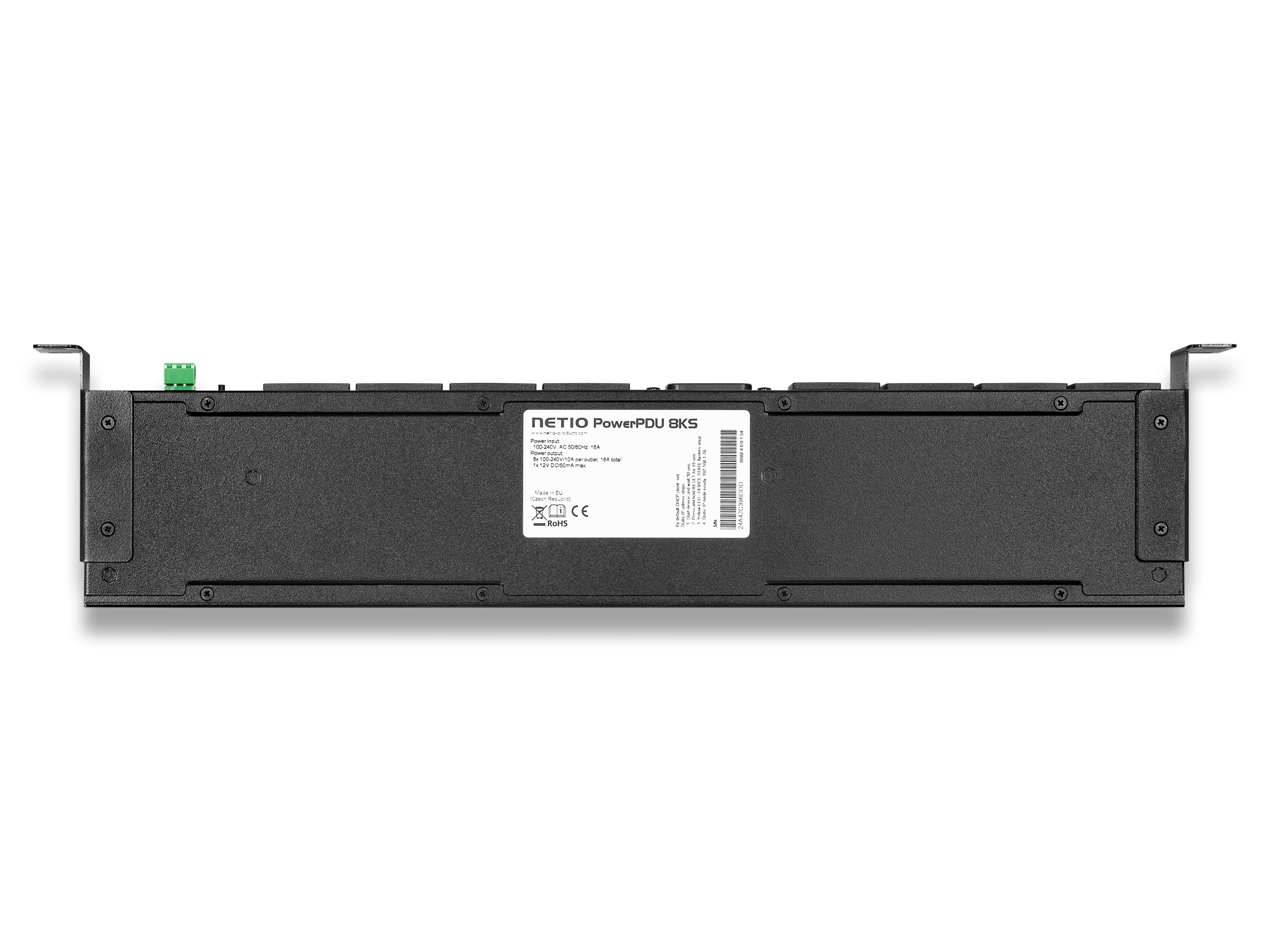 Netio PowerPDU 8KS is full metered smart 19&quot; 1U PDU with RJ45 LAN &amp; web interface . 8 power outputs (C13) / 1 power input (C20). Each output is metered and can be switched individually. Several M2M APIs (SNMPv1 &amp; MQTT-flex supported), NETIO Coud. 19&quot; montage holders included. EU power-cable included. 