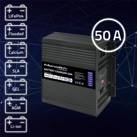 Qoltec Smart Monolith charger for LiFePO4 AGM GEL SLA batteries | 50A | 12V