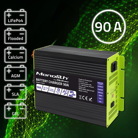 Qoltec Smart Monolith charger for LiFePO4 AGM GEL SLA batteries | 90A | 12V | fast charging