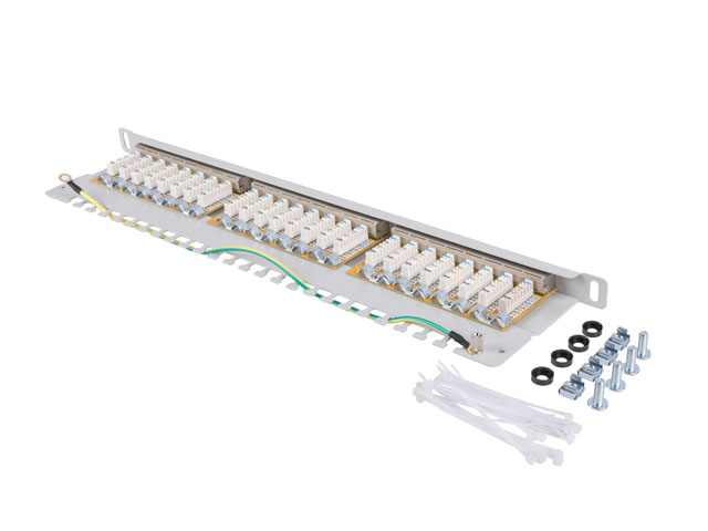 Lanberg 19&quot; 0.5U 24 port patch panel, Cat.6 FTP with cable organizer, shielded, grey