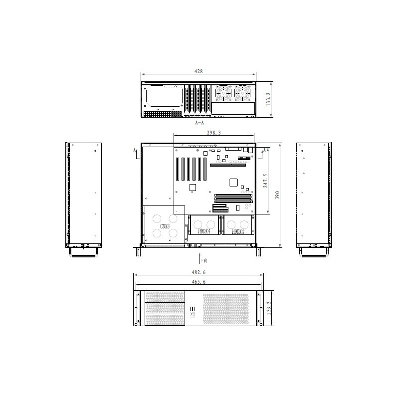 Netrack 19&quot; 3U server chassis, mini-ITX/microATX/ATX, 482*133.3*390mm