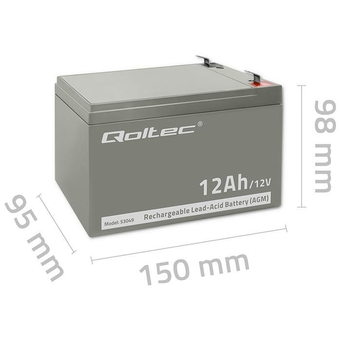 Qoltec AGM battery 12V 12Ah maintenance-free, efficient, LongLife, for UPS, security