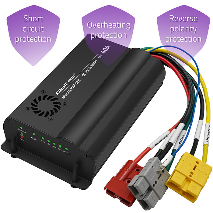 Qoltec automatic DC-DC charger 12V with MPPT regulaator, 40A, LiFePO4 AGM GEL STD