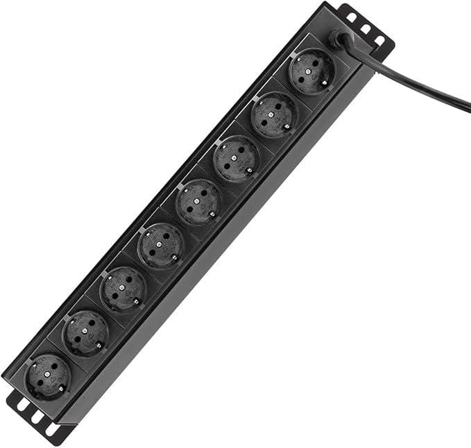 19" toitepaneel, 8*CEE 7/4 Schuko pesa, 1*CEE 7/7 Schuko pistik, 2m, must