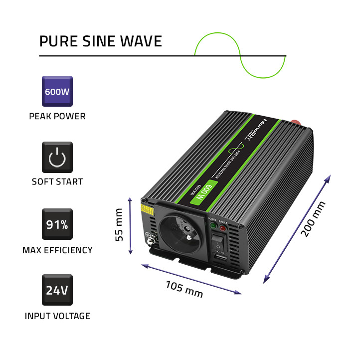 Monolith 600MS wave voltage converter, 24V DC to 230V AC, 300/600W