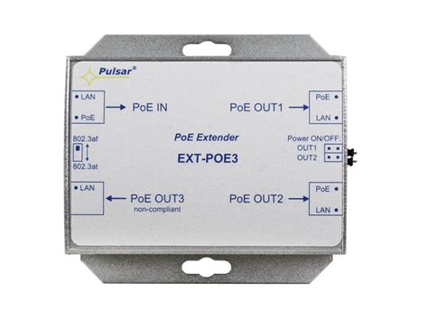 Pulsar PoE 1&gt;3 extender/switch 100m • 1*IEEE802.3af/at in • 2*IEEE802.3af/at out • 1*IEEE802.3af out