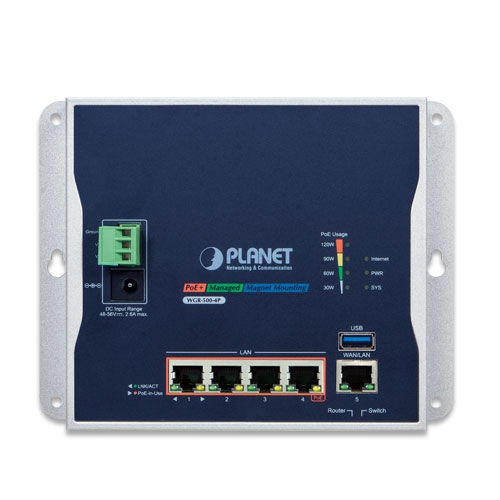 Planet industrial wall-mount Gigabit router with 4-port 802.3at PoE+