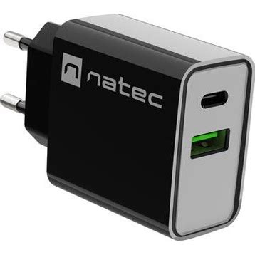 Natec USB charger Ribera USB-A+USB-C power delivery 20W black