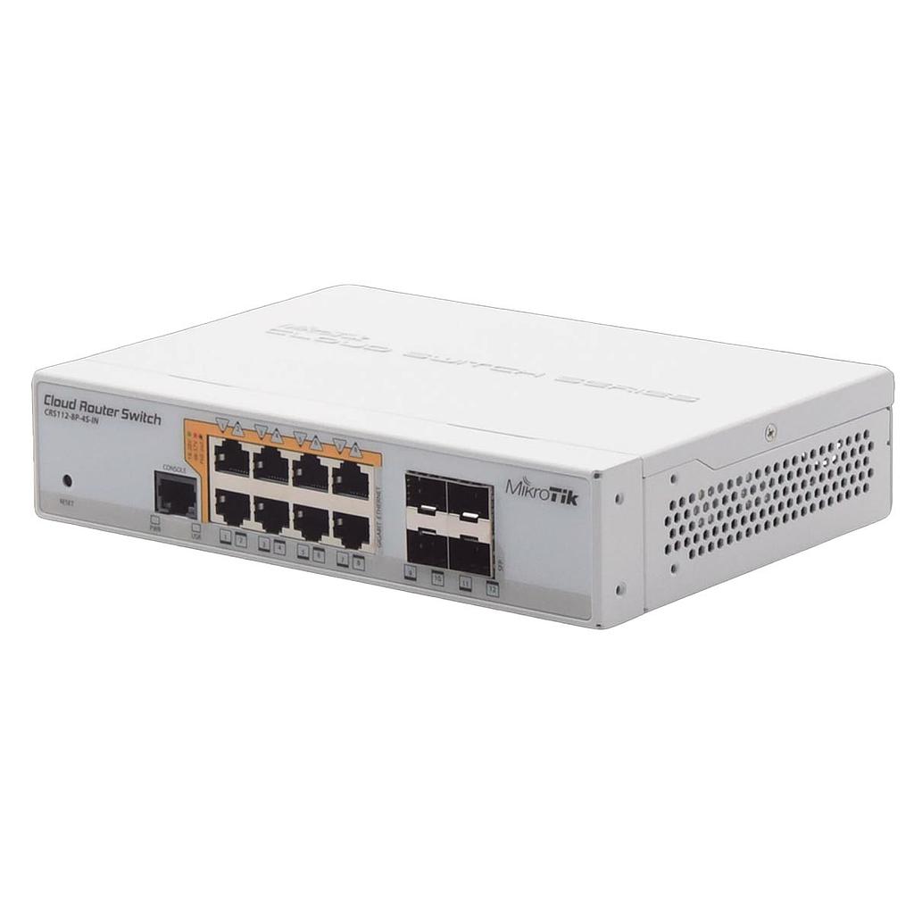 MikroTik smart switch, 8*Gigabit Ethernet, PoE-out, 4*SFP, 400MHz CPU, 128MB RAM, desktop case, RouterOS L5