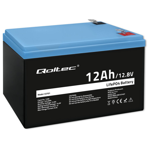 Qoltec LiFePO4 lithium iron phosphate battery /12.8V/12Ah /153.6Wh / BMS
