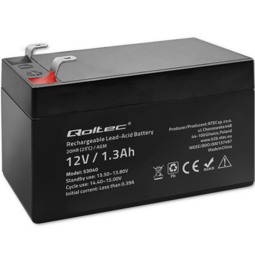 Qoltec battery AGM 12V 1.3Ah max.0.39A, long life