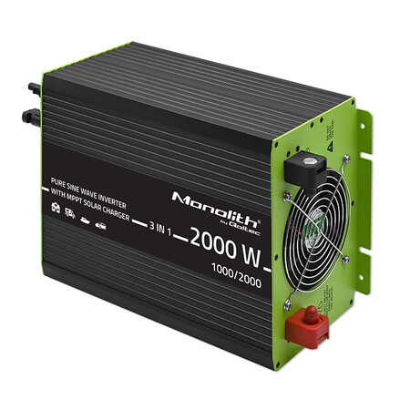 Qoltec Monolith 3-in-1 solar inverter with AC charging function | MPPT | UPS | ATS | 1000W | 2000W | 12V to 230V | pure blue wave