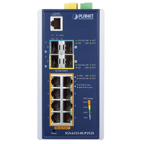 Planet industrial L3 8-Port 10/100/1000T 802.3bt PoE + 2-Port 100/1000X SFP + 2-Port 10G SFP+ managed Ethernet switch