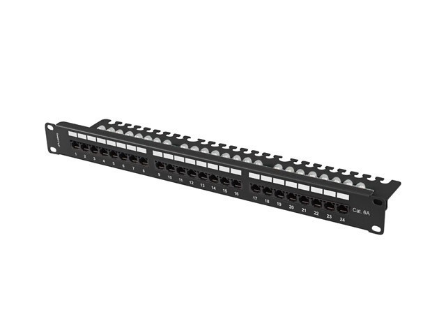 Lanberg 19&quot; 1U patch panel 24 port, Cat.6A UTP with shelf, black
