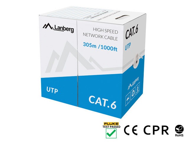 Lanberg LAN cable Cat.6 UTP 305m, solid, CU, grey, CPR + fluke passed