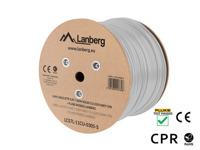 Lanberg LAN cable Cat.7 SFTP 305m, solid, CU, LSZH, grey, CPR + fluke passed