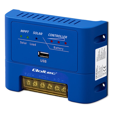 Qoltec MPPT 15A solar charge controller for powering DC receivers &amp; charging 12V/24V, AGM, GEL, LiFePO4 batteries