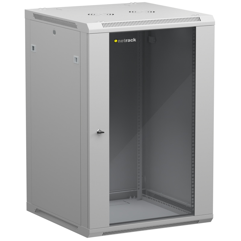 Netrack 19&quot; wall-mount rack cabinet, 18U 600*600, glass door, grey, flat-pack