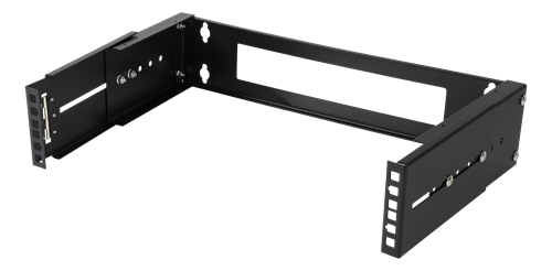 19" 2U wall-mount, adjustable depth, 15kg load, steel, mounting kit, black