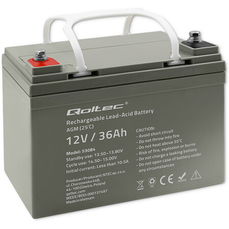 Qoltec AGM aku, 12V, 36Ah, 540A max