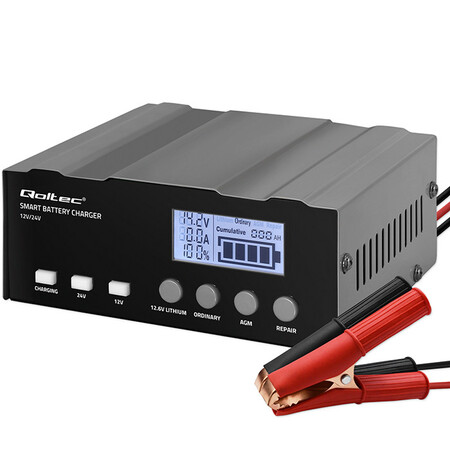 Intelligent microprocessor charger 12A, 12V/24V, rectifier with repair function for AGM GEL, LCD