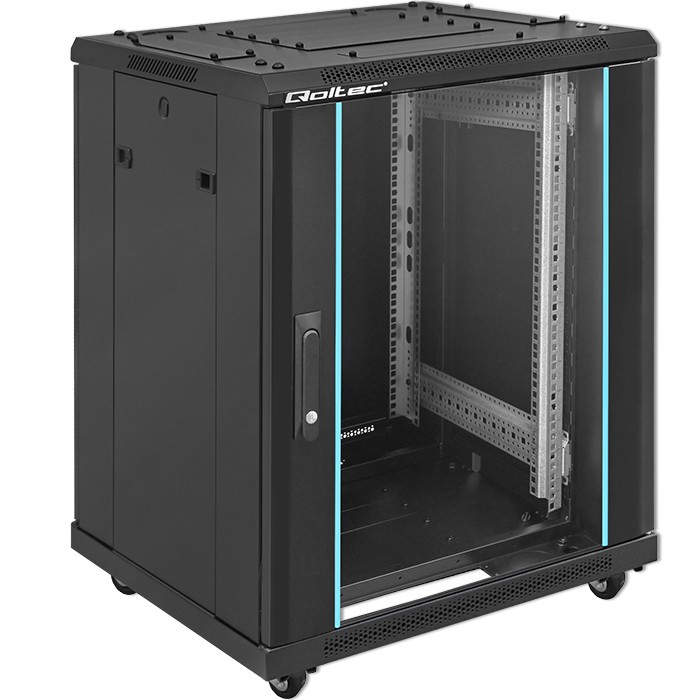 Qoltec 19" floor rack cabinet 15U 600*855*600, perforated doors, black