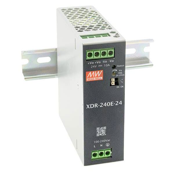 MeanWell XDR DIN-rail power supply 240W,85-264VAC/120-370VDC in, 24V/10A out