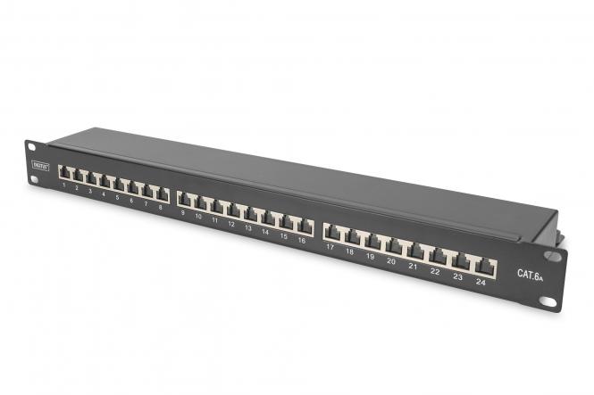 Digitus 19" 1U 24-port patch panel, Cat 6A, shielded, black