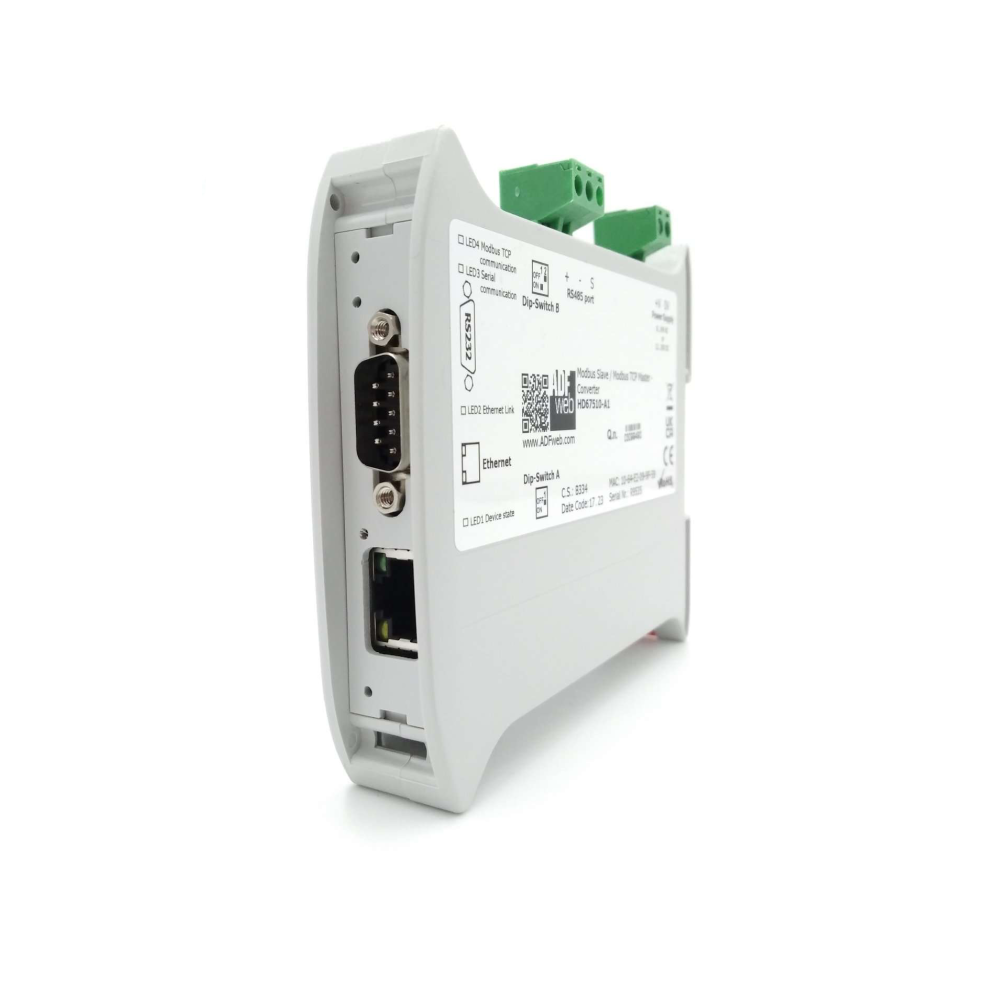 Industrial Modbus TCP to Modbus RTU converter with slim DIN housing