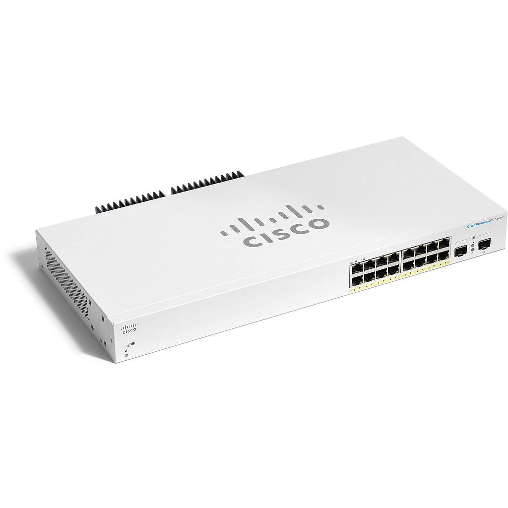 Cisco CBS220 managable PoE switch, 16 port GE (130W PoE budget), 2*SFP, fanless