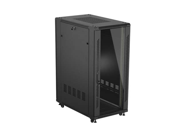 Lanberg rack cabinet 19" free standing 27U 600*1000 flat pack with glass door black