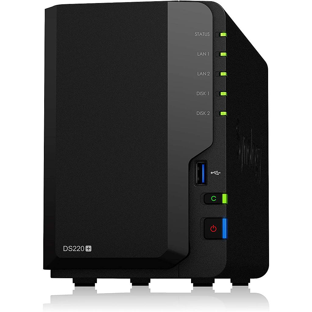 Synology tower NAS DS220+ up to 2 HDD/SSD Hot-Swap, Intel Celeron J4025 Dual Core 2.0 GHz, 2GB DDR4, RAID 0,1,Hybrid, 2*1GbE, 2*USB 3.0, single fan