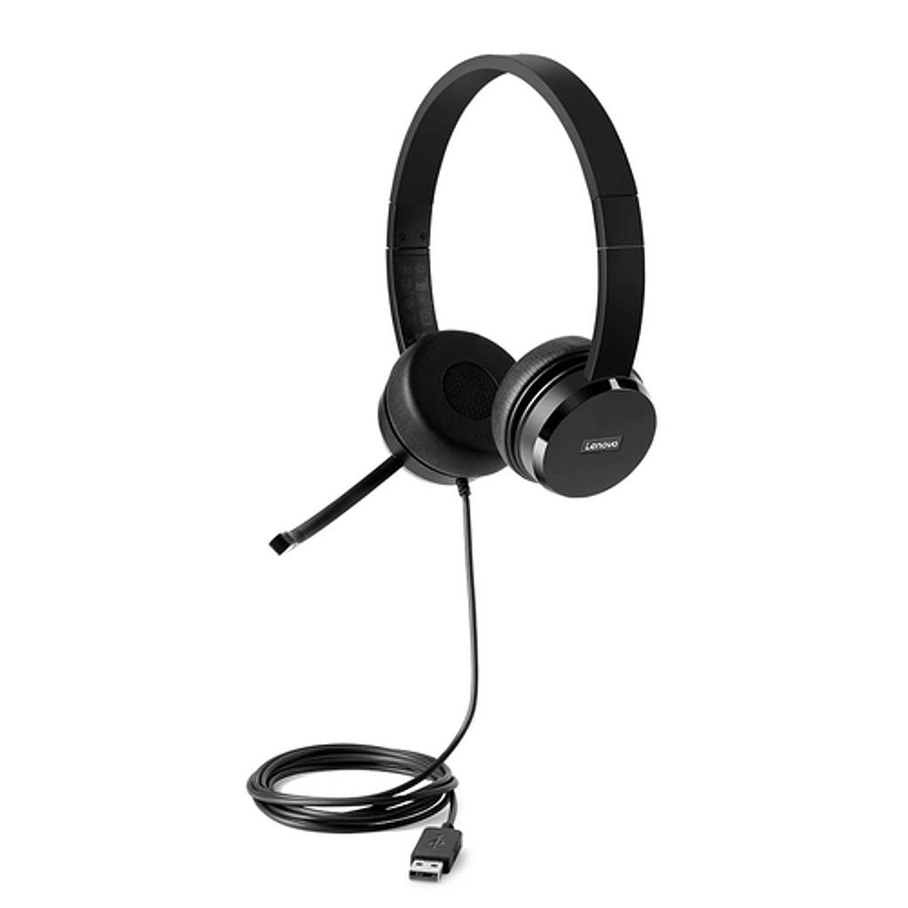 Lenovo 100 stereo kõrvaklapid arvutile, USB2 tüüp A, üle kõrva, mustad
