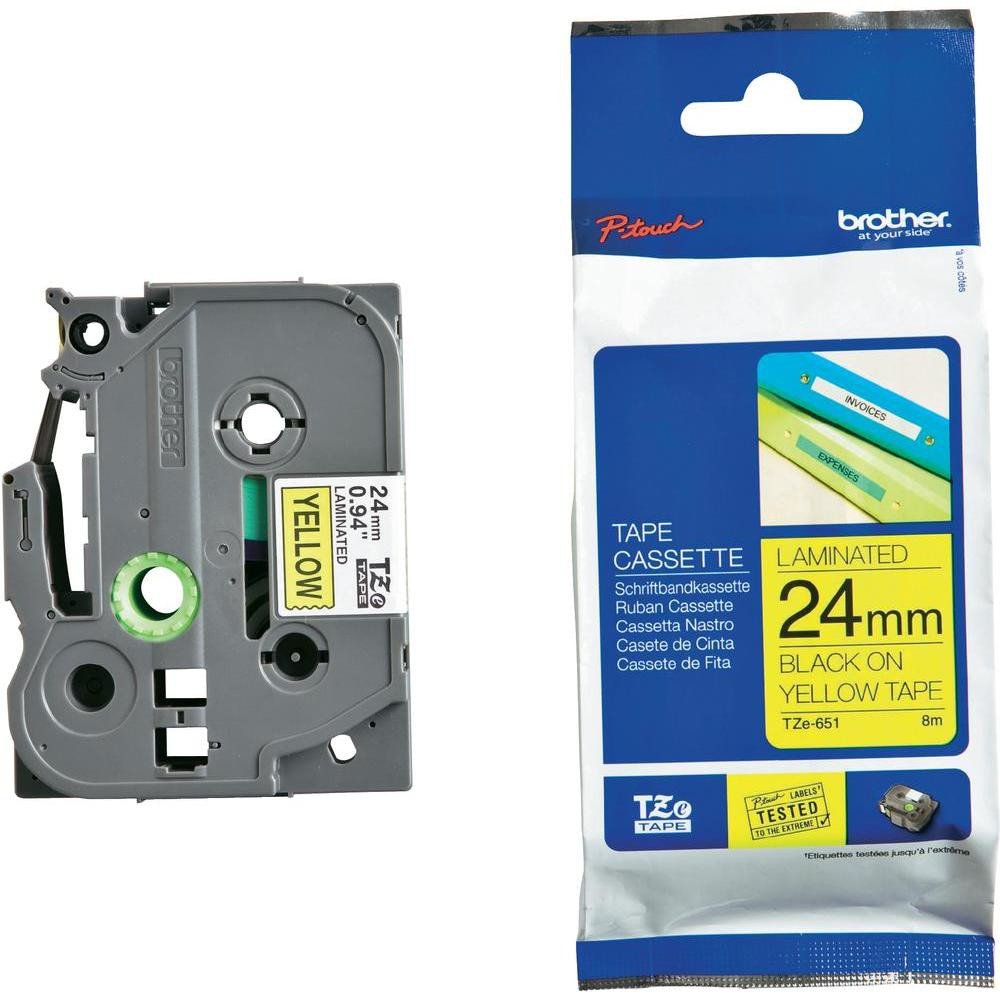 Brother 24mm black on yellow tape for P-Touch 8m