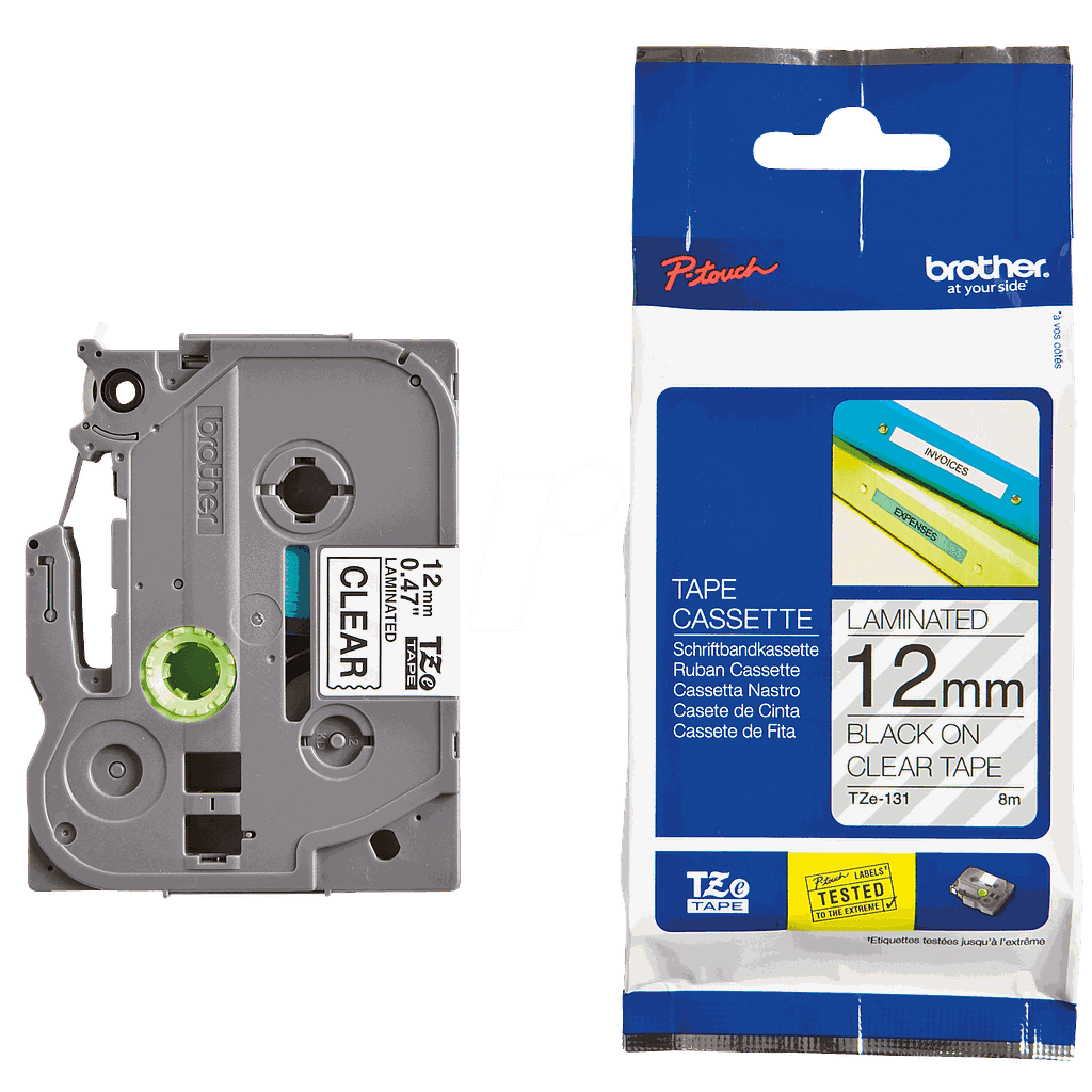 Brother Genuine TZE-131 Tape, 12mm standard laminated P-touch tape, black on clear, perfect for indoor or outdoor use, water resistant, 8m, single-pack