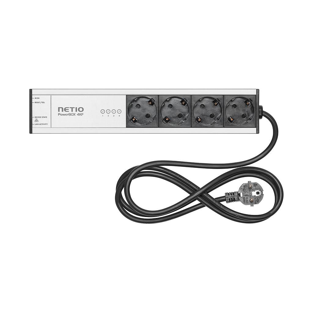 PowerBOX 4KF is 4 outputs smart power-strip PDU with LAN. Each output can be switched &amp; metered individually. Web interface, ZCS, NETIO Cloud, Open API protocols (MQTT-flex, JSON, Modbus/TCP, SNMP, ...) Type F - schuko power socket 230V/16A.