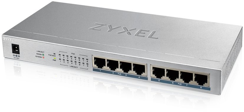 ZyXEL GS1008-HP, 8 port Gigabit PoE+ unmanaged desktop switch, 8xPoE, 60 Watt