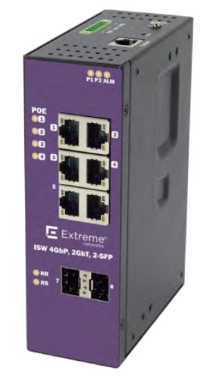 Extreme DIN-rail 4-port PoE+ Gigabit 2-port Gigabit w/ 2-port SFP, töötemperatuur -40C...+75C