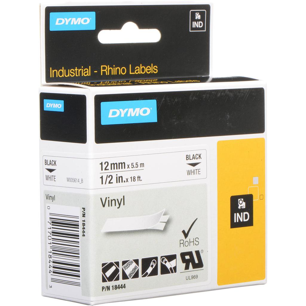 Dymo RHINO S0718600 vinyl black on white 12mm