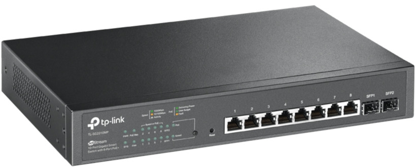 JetStream 10-port Gigabit smart switch with 8-port PoE+ (150W budget) + 2 SFP