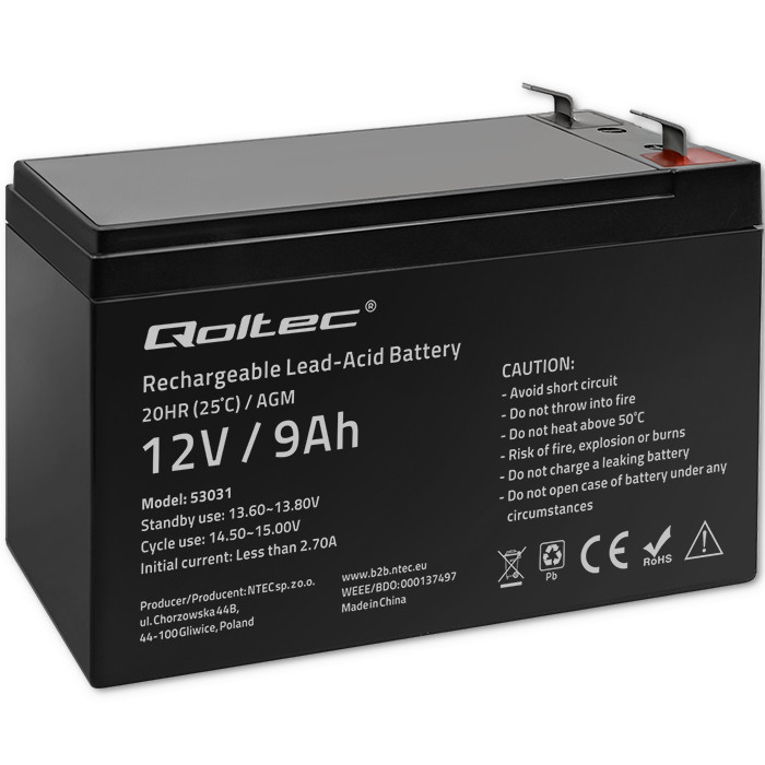 Qoltec Gel battery 12V 9Ah max.90A AGM