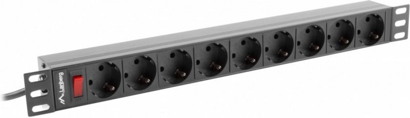 19&quot; 1U PDU Lanberg, 16A 9*Schuko outlets, 3m 1.5mm2, must